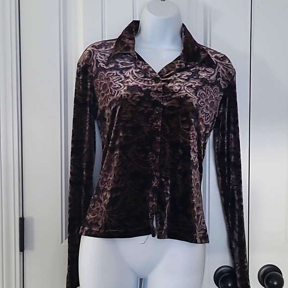 VINTAGE VELOUR PAISLEY BOTTON DOWN TOP - Picture 1 of 4